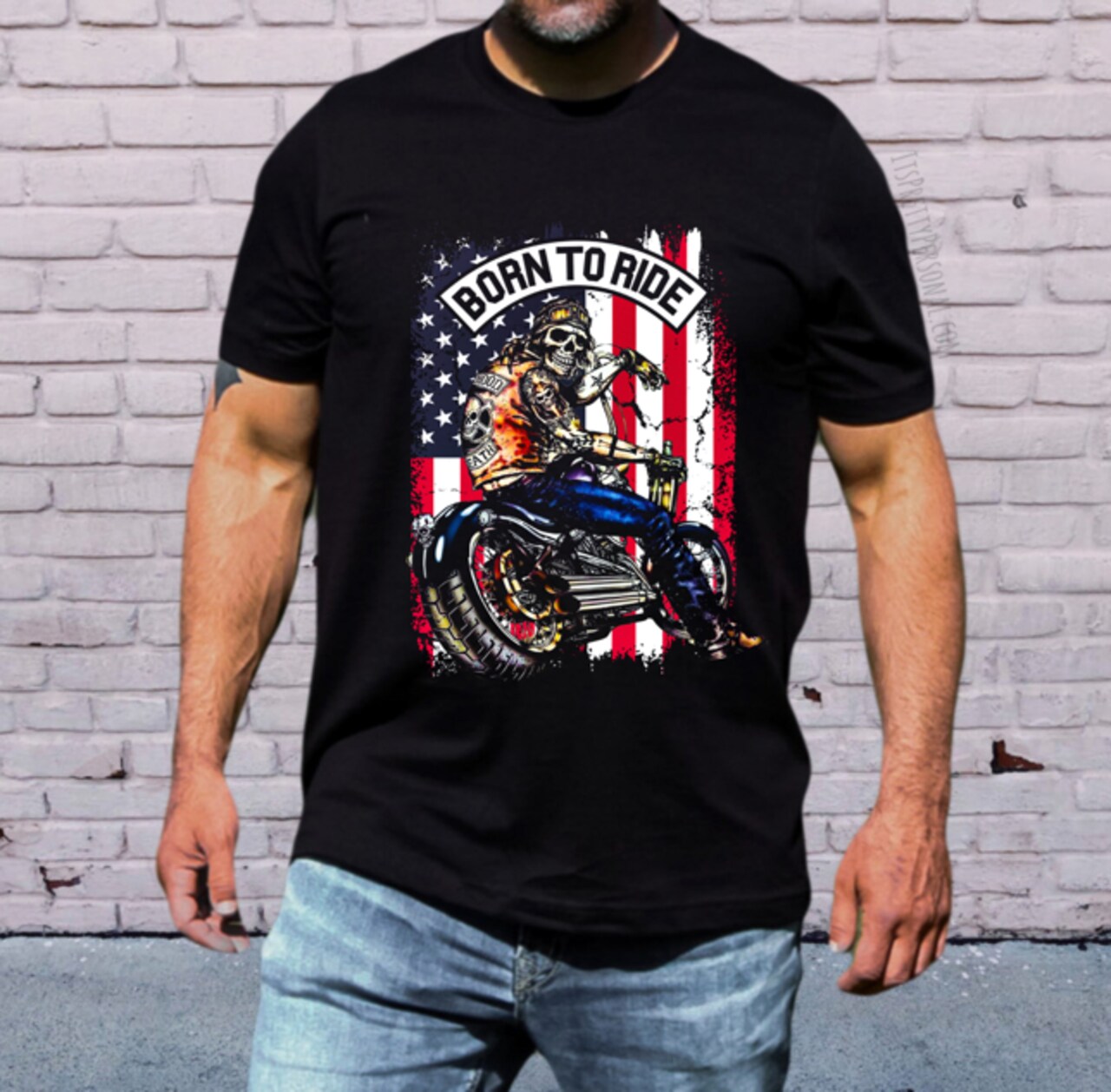 #207 DTF Print- Born To Ride- Half Tone (FOR BLACK SHIRTS ONLY)